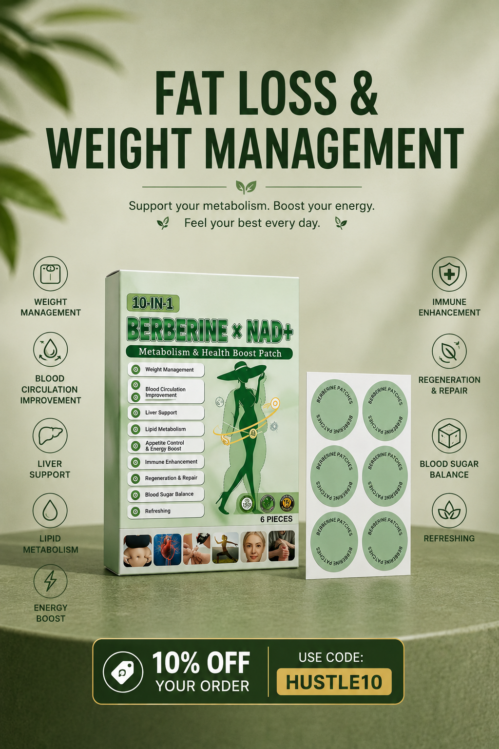 10-in-1 Berberine NAD+ Weight Management Patch